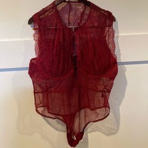 Plus Size High Neck Deep Red Lingerie Body Suit